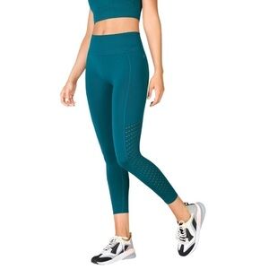 NWT Fabletics Leggings Medium Dark Teal Sync High-Waisted 7/8 length Perforated